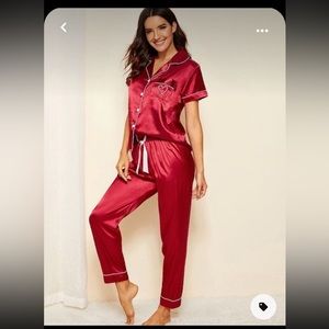 SheIn red heart embroidered pajamas